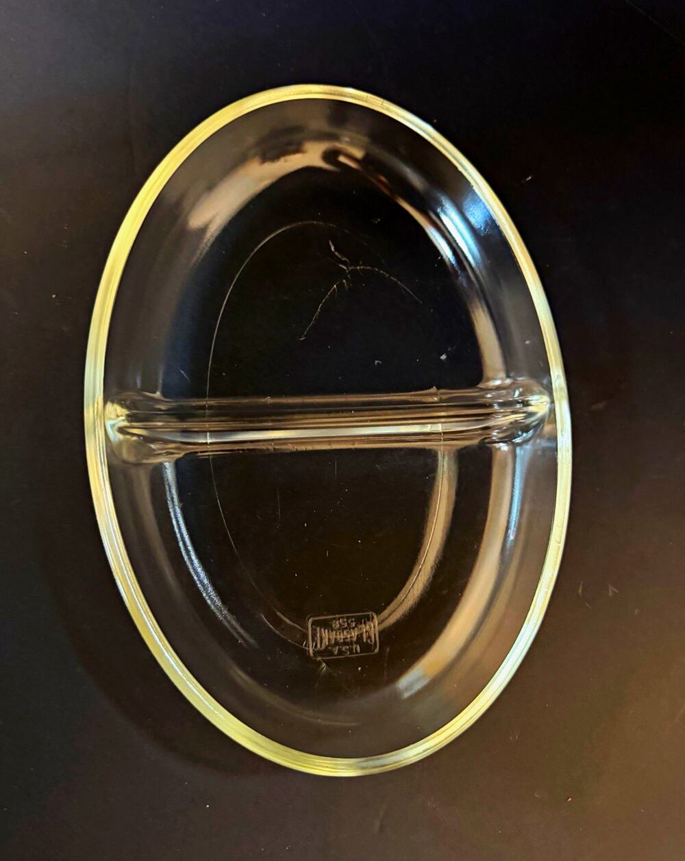 Vintage Glasbake 558 Clear Glass Divided Baking Serving Dish 9 Inch USA